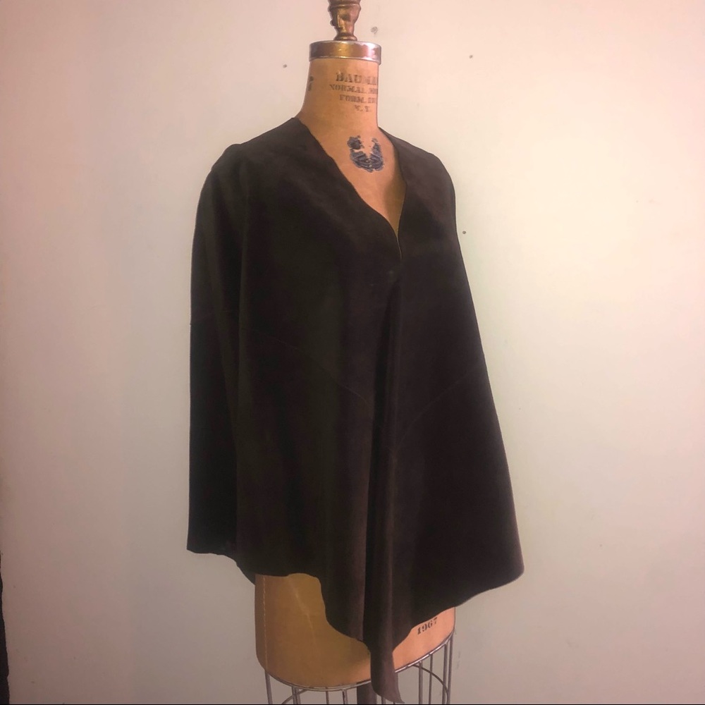 Theory] Dark Chocolate Leather Cape Poncho Jacket - Picture 5 of 9